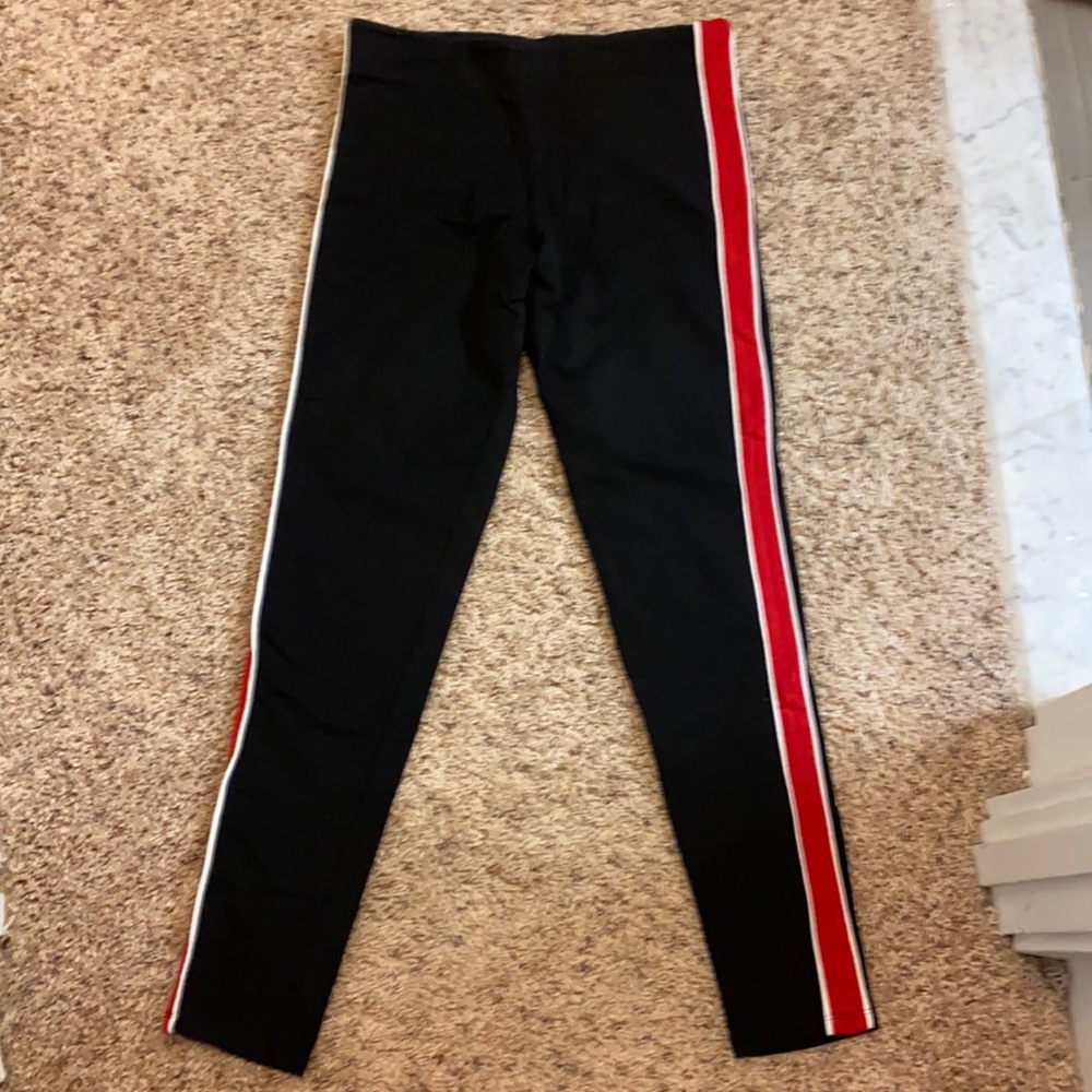 Black and red side stripe legging